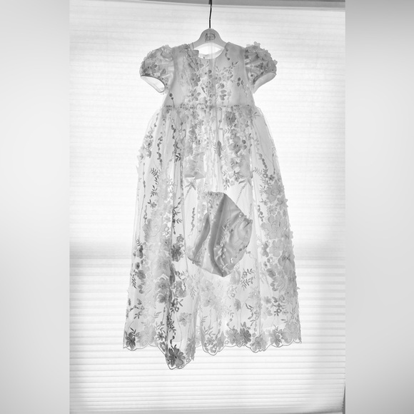 Princess Daliana 3D Floral Lace Full Length Dress with bonnet size: 9 months - Picture 1 of 9